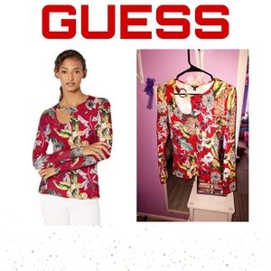 Guess red floral sean ring Stretchy top Medium